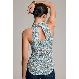 M Maeve Anthropologie Tie Front Halter Shirt Top Multi Color Floral